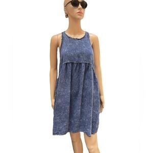 Altered State Babydoll DRESS Womens S Blue Razorback Tank Ruffle Sides Pleated